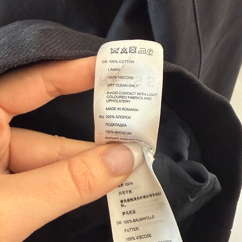 Reiss Jacket Moto Navy Asymmetrical Zip Silver Hardware Lined Collar Wear XL - Picture 10 of 10